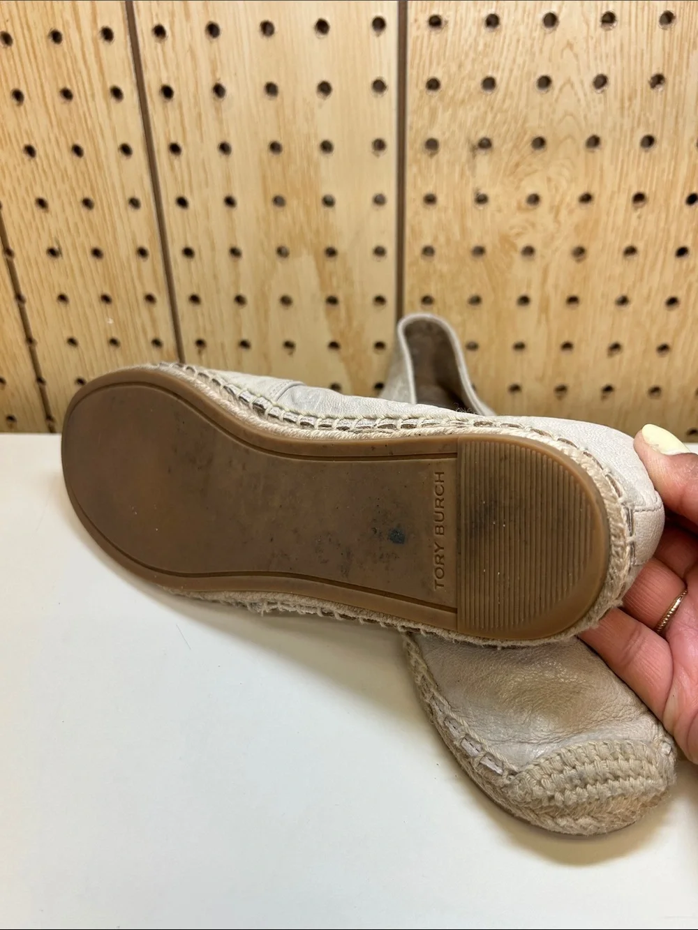 Tory Burch Cream Leather Logo Espadrille Slip-Ons